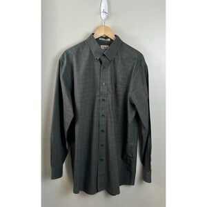 LL‎ Bean Mens Vtg Button Up Lg Tall Green Red Plaid Check Button Pocket Cotton